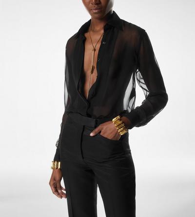 LUSTROUS BARATHEA SILK WOOL TAILORED TUXEDO WIDE LEG PANTS image number 1