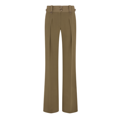 TOM FORD SILK KHAKI PLEATED WIDE LEG SILK PANTS