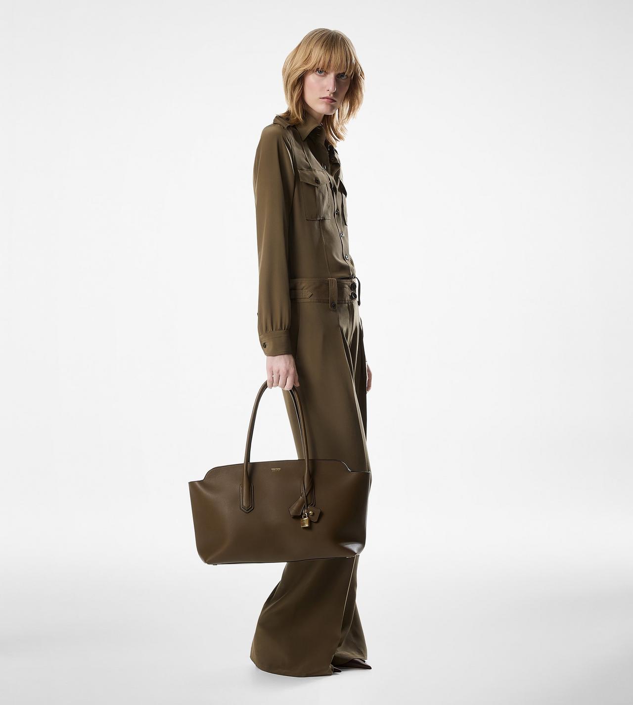 TOM FORD SILK KHAKI PLEATED WIDE LEG SILK PANTS