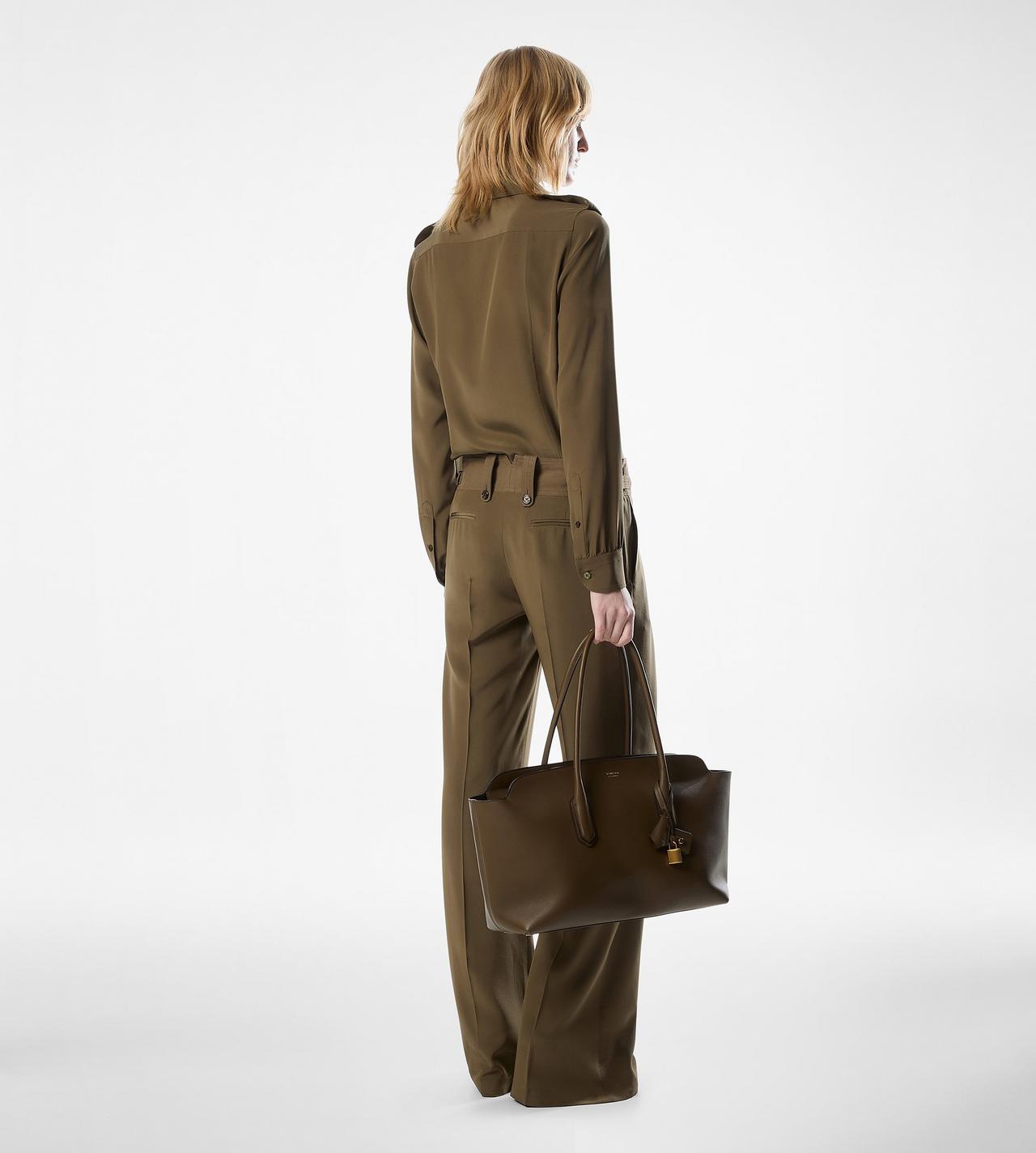 TOM FORD SILK KHAKI PLEATED WIDE LEG SILK PANTS