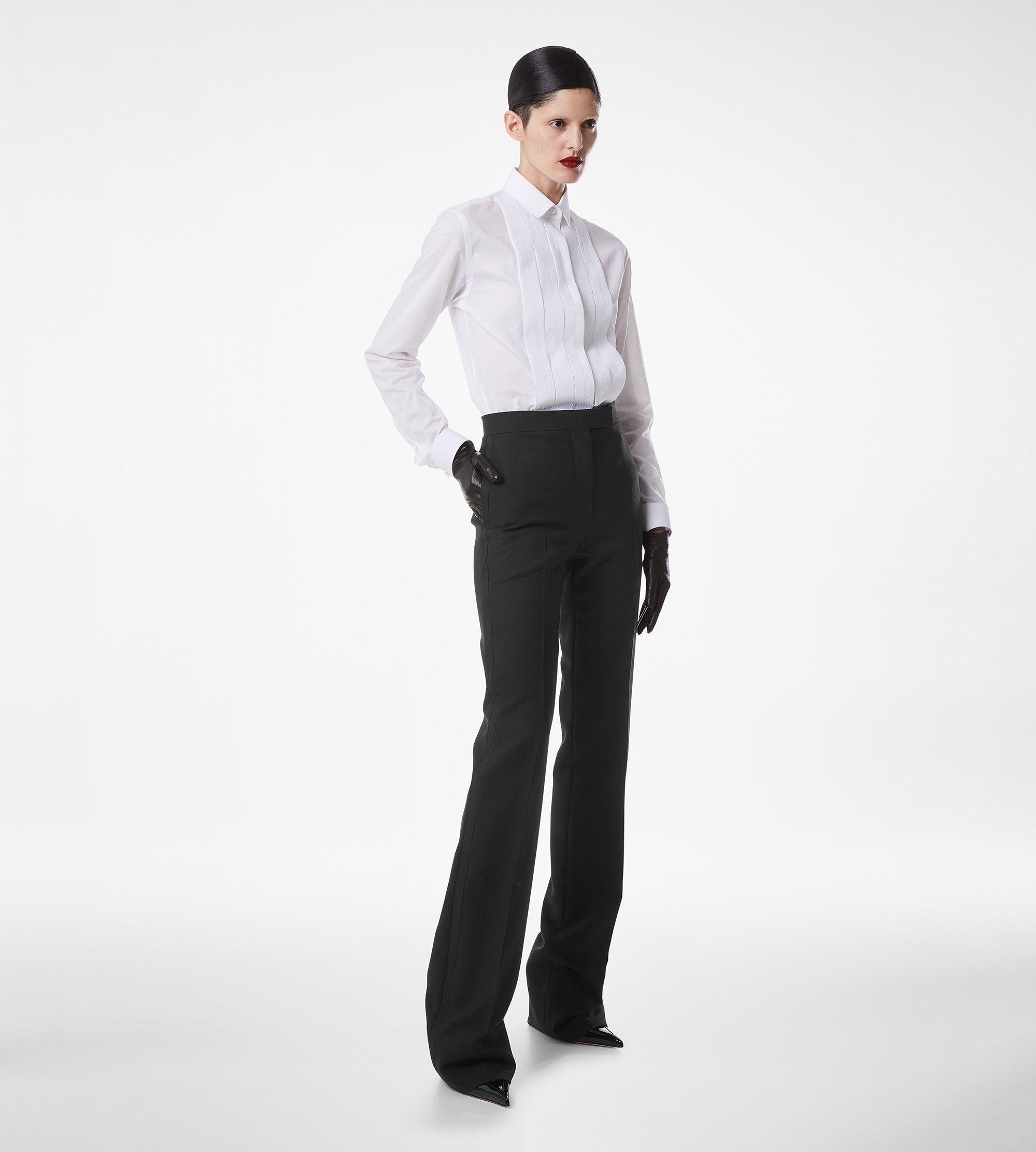 WOOL SILK BLEND TAILORED TUXEDO STRAIGHT PANTS