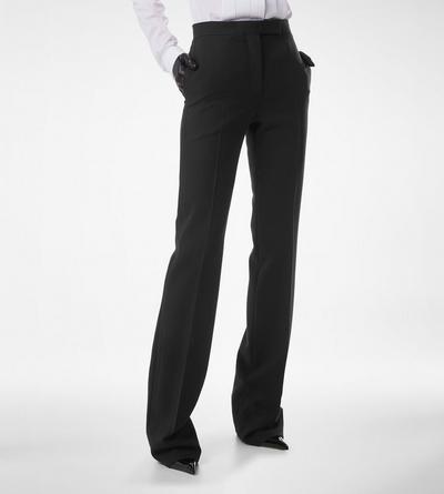 TOM FORD WOOL SILK BLEND BLACK WOOL SILK BLEND TAILORED TUXEDO STRAIGHT PANTS
