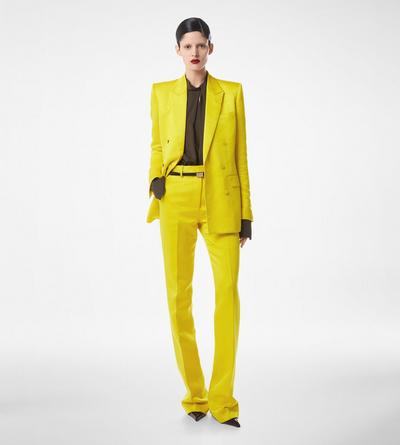 WASHED COTTON SILK BLEND DUCHESSE TAILORED STRAIGHT PANTS image number 2