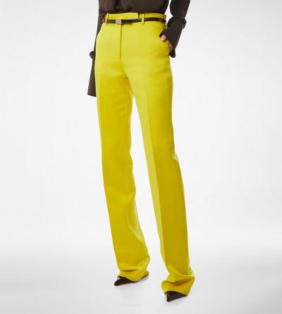 WASHED COTTON SILK BLEND DUCHESSE TAILORED STRAIGHT PANTS image number 3