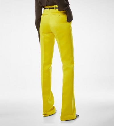 WASHED COTTON SILK BLEND DUCHESSE TAILORED STRAIGHT PANTS image number 4