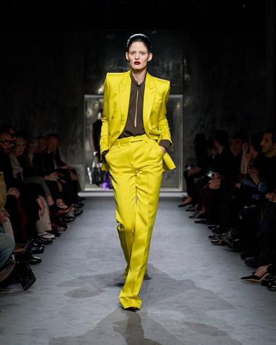 WASHED COTTON SILK BLEND DUCHESSE TAILORED STRAIGHT PANTS image number 5