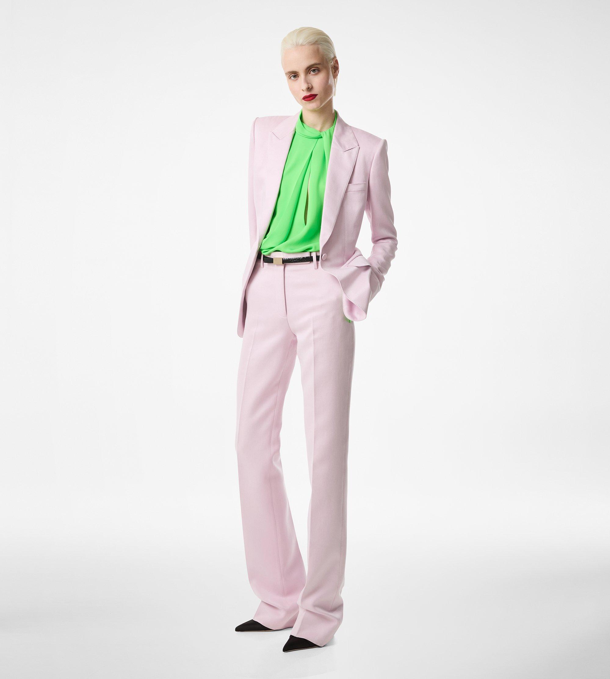 WASHED COTTON SILK BLEND DUCHESSE TAILORED STRAIGHT PANTS