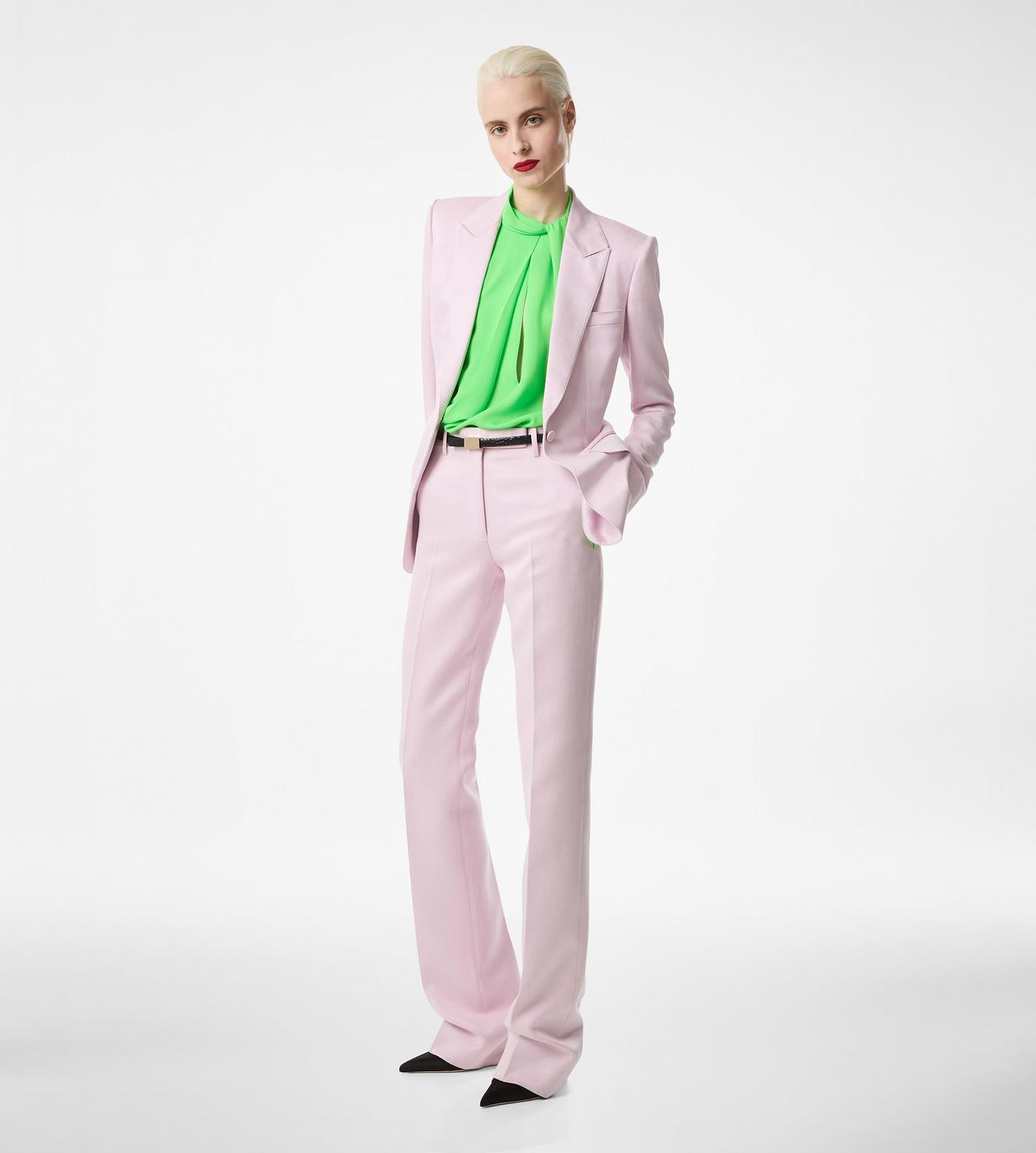 WASHED COTTON SILK BLEND DUCHESSE TAILORED STRAIGHT PANTS image number 2