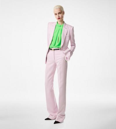 WASHED COTTON SILK BLEND DUCHESSE TAILORED STRAIGHT PANTS image number 2