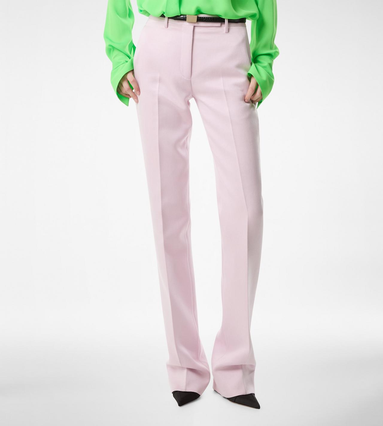 WASHED COTTON SILK BLEND DUCHESSE TAILORED STRAIGHT PANTS image number 3