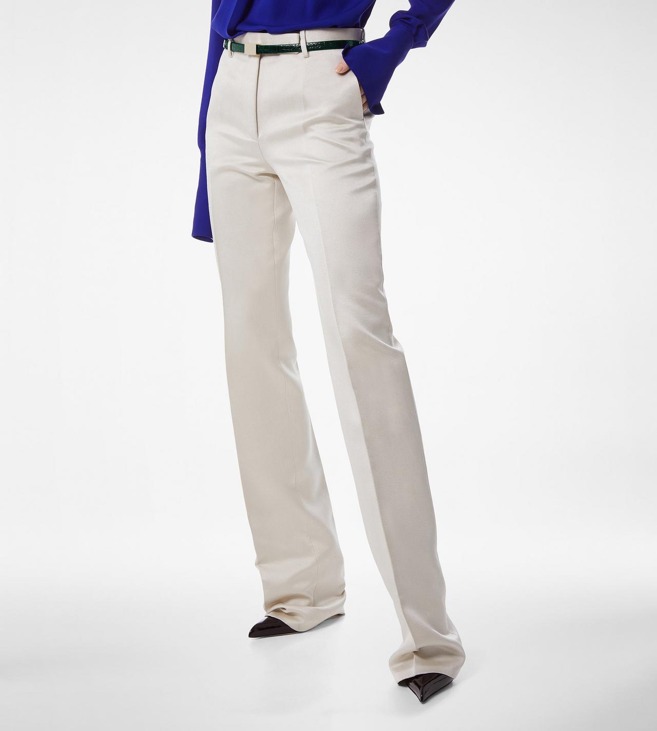 WASHED COTTON SILK BLEND DUCHESSE TAILORED STRAIGHT PANTS image number 3