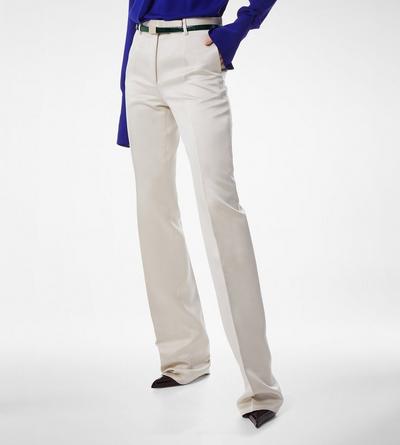 WASHED COTTON SILK BLEND DUCHESSE TAILORED STRAIGHT PANTS image number 3