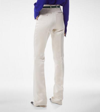 WASHED COTTON SILK BLEND DUCHESSE TAILORED STRAIGHT PANTS image number 4