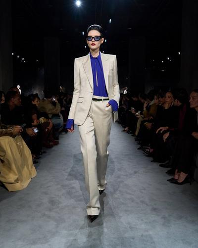 WASHED COTTON SILK BLEND DUCHESSE TAILORED STRAIGHT PANTS image number 3