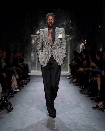 WOOL SILK BLEND HIGH-WAISTED TUXEDO PANTS image number 5