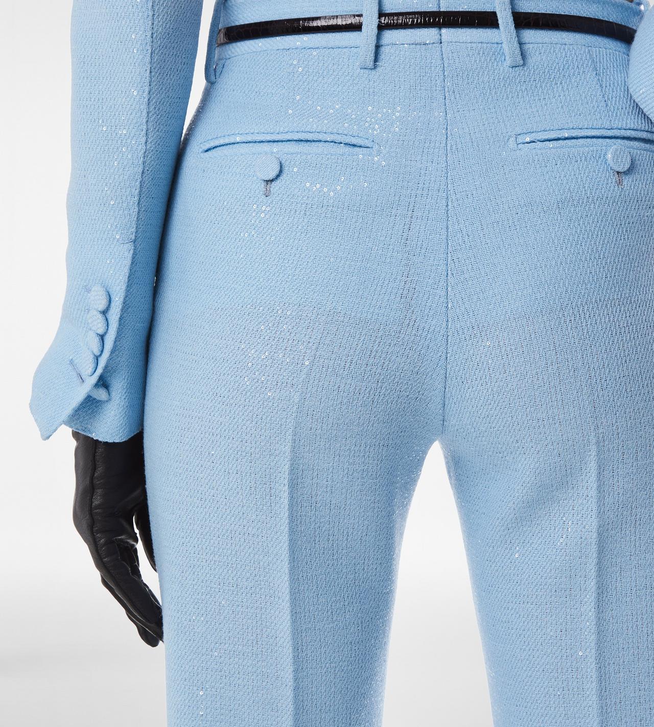 SEQUINED WOOL BLEND CREPE TAILORED STRAIGHT PANTS image number 1