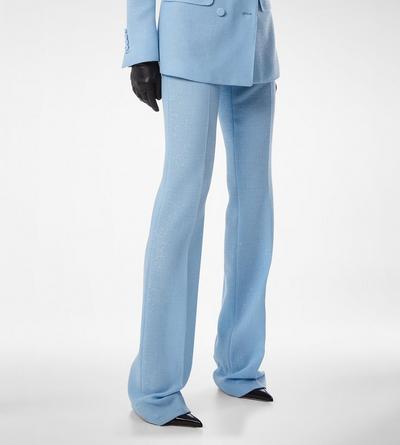 SEQUINED WOOL BLEND CREPE TAILORED STRAIGHT PANTS image number 3