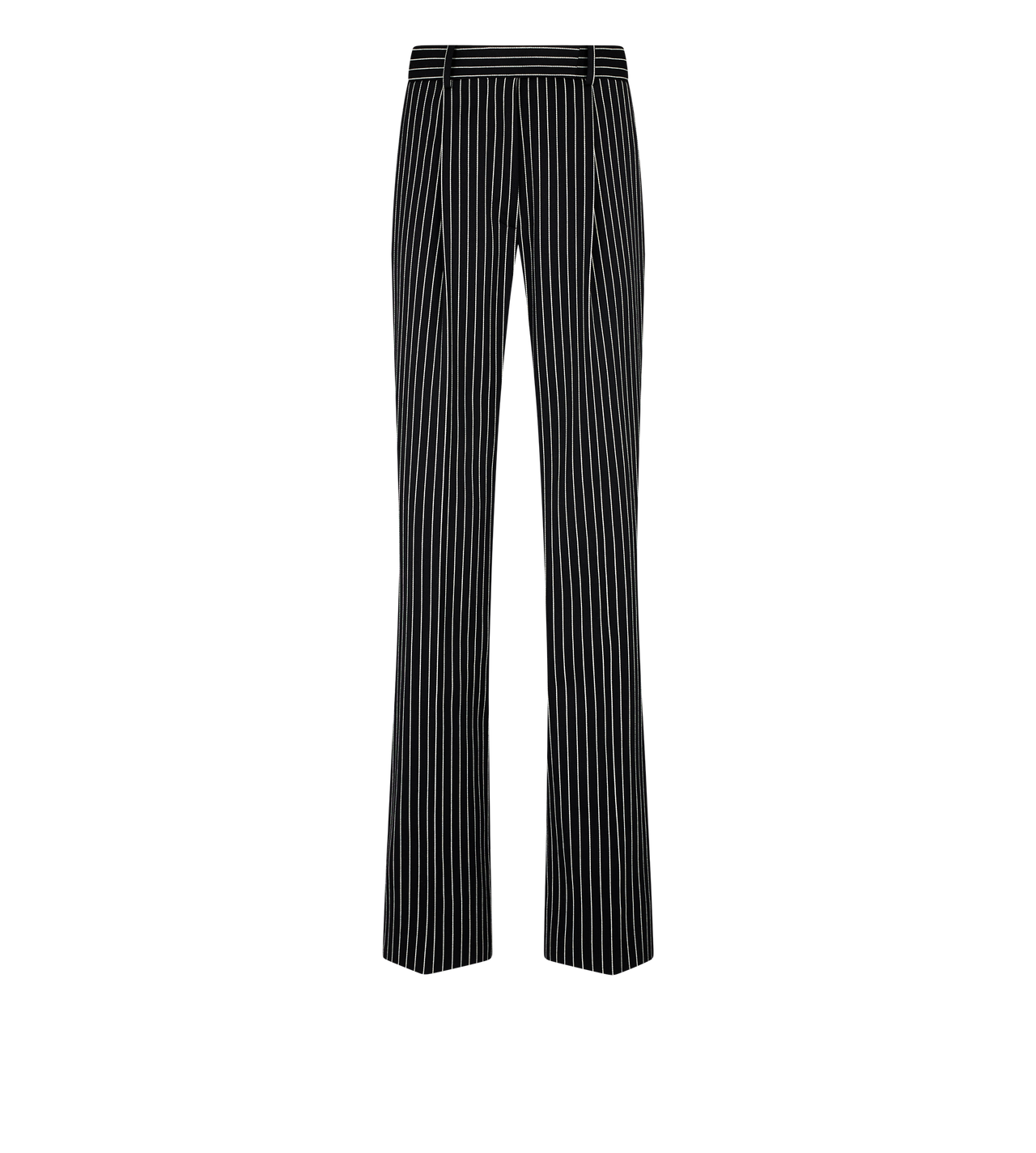 STRIPED WOOL COTTON BARATHEA RELAXED PLEATED STRAIGHT PANTS image number 0