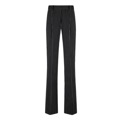 STRIPED WOOL COTTON BARATHEA RELAXED PLEATED STRAIGHT PANTS image number 0