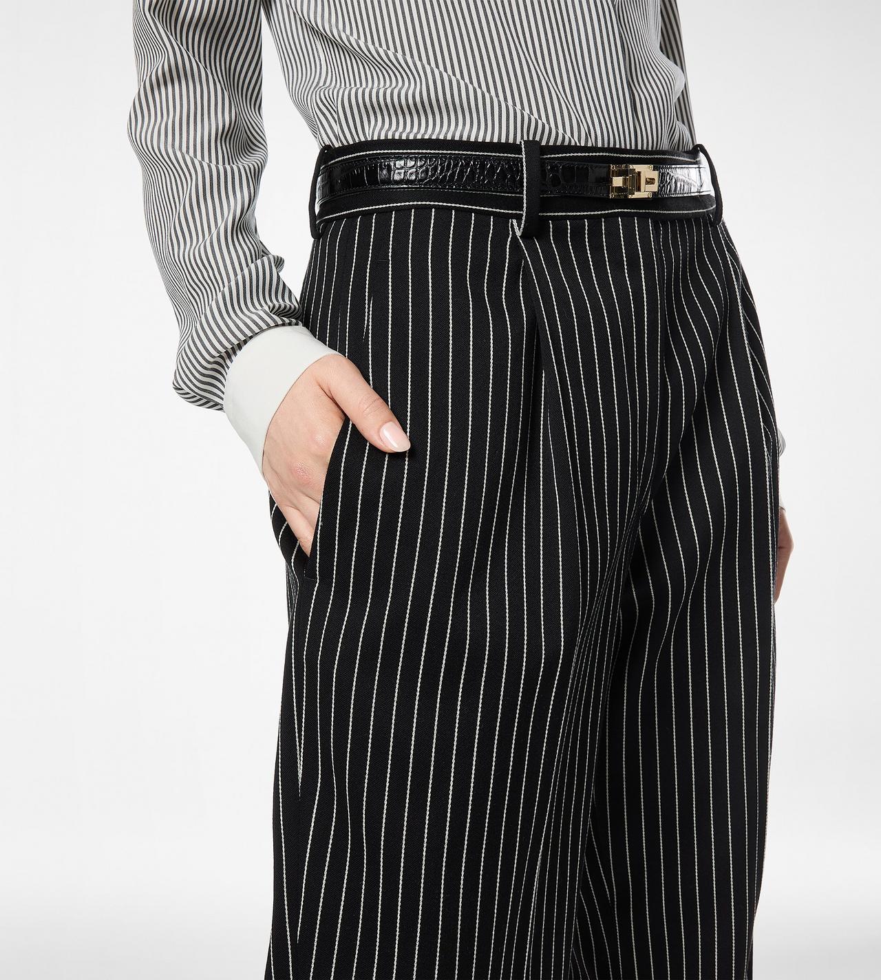 STRIPED WOOL COTTON BARATHEA RELAXED PLEATED STRAIGHT PANTS image number 1