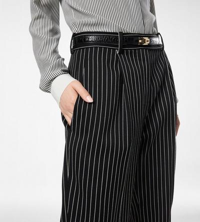 STRIPED WOOL COTTON BARATHEA RELAXED PLEATED STRAIGHT PANTS image number 1