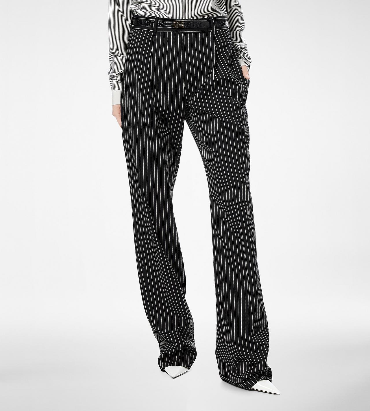 STRIPED WOOL COTTON BARATHEA RELAXED PLEATED STRAIGHT PANTS image number 3