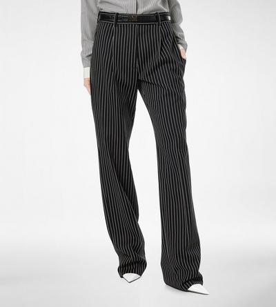 STRIPED WOOL COTTON BARATHEA RELAXED PLEATED STRAIGHT PANTS image number 3