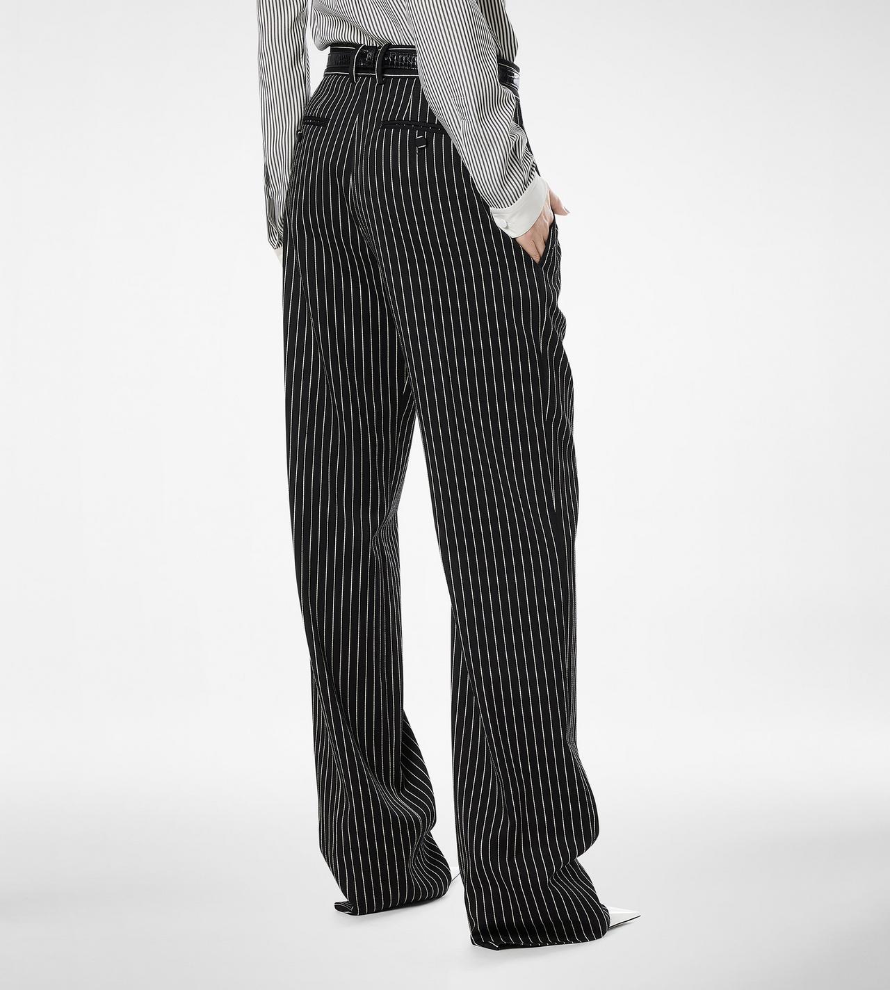 STRIPED WOOL COTTON BARATHEA RELAXED PLEATED STRAIGHT PANTS image number 4