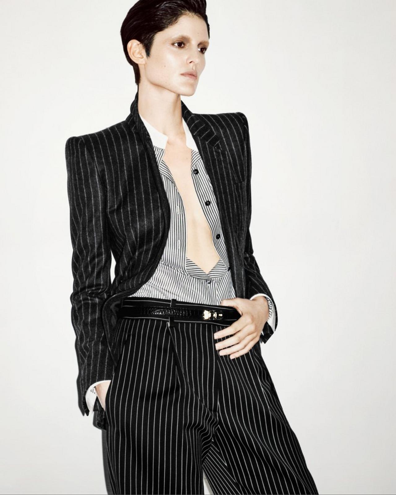 STRIPED WOOL COTTON BARATHEA RELAXED PLEATED STRAIGHT PANTS image number 5