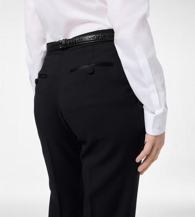 BI-COLOR SHARP GRAIN DE POUDRE TAILORED TUXEDO STRAIGHT PANTS image number 1