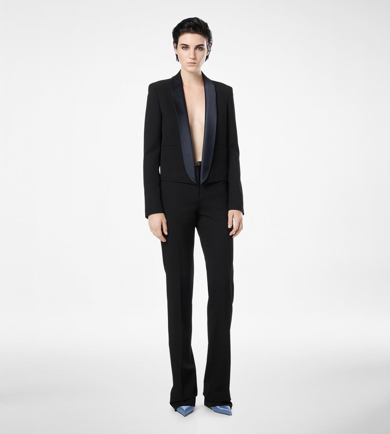 BI-COLOR SHARP GRAIN DE POUDRE TAILORED TUXEDO STRAIGHT PANTS image number 2