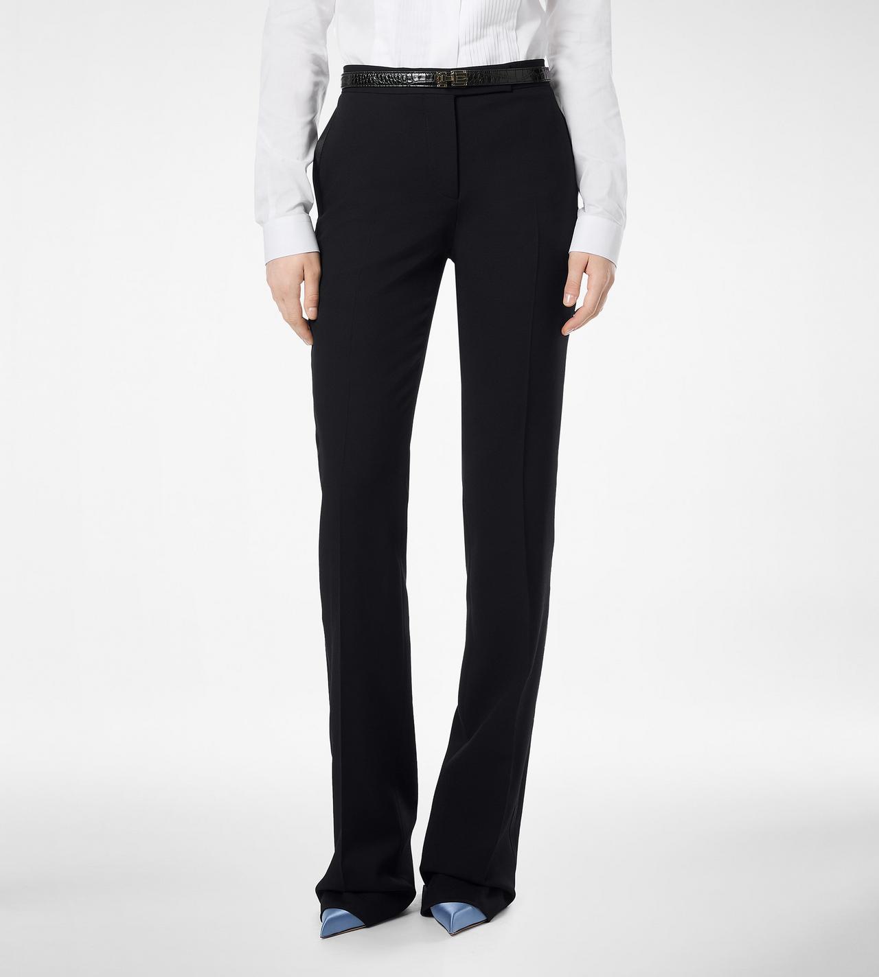 BI-COLOR SHARP GRAIN DE POUDRE TAILORED TUXEDO STRAIGHT PANTS image number 3