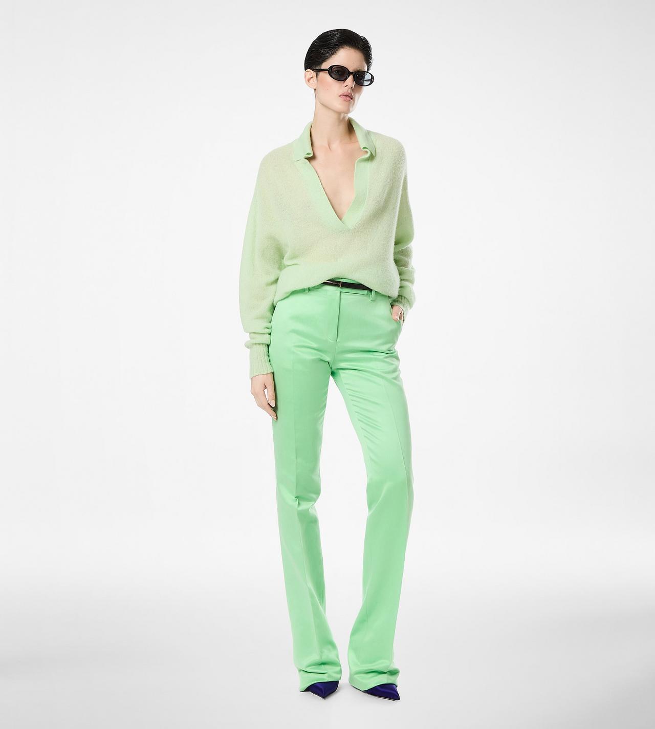 WASHED COTTON SILK BLEND DUCHESSE TAILORED STRAIGHT PANTS image number 2