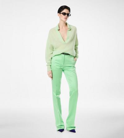 WASHED COTTON SILK BLEND DUCHESSE TAILORED STRAIGHT PANTS image number 2