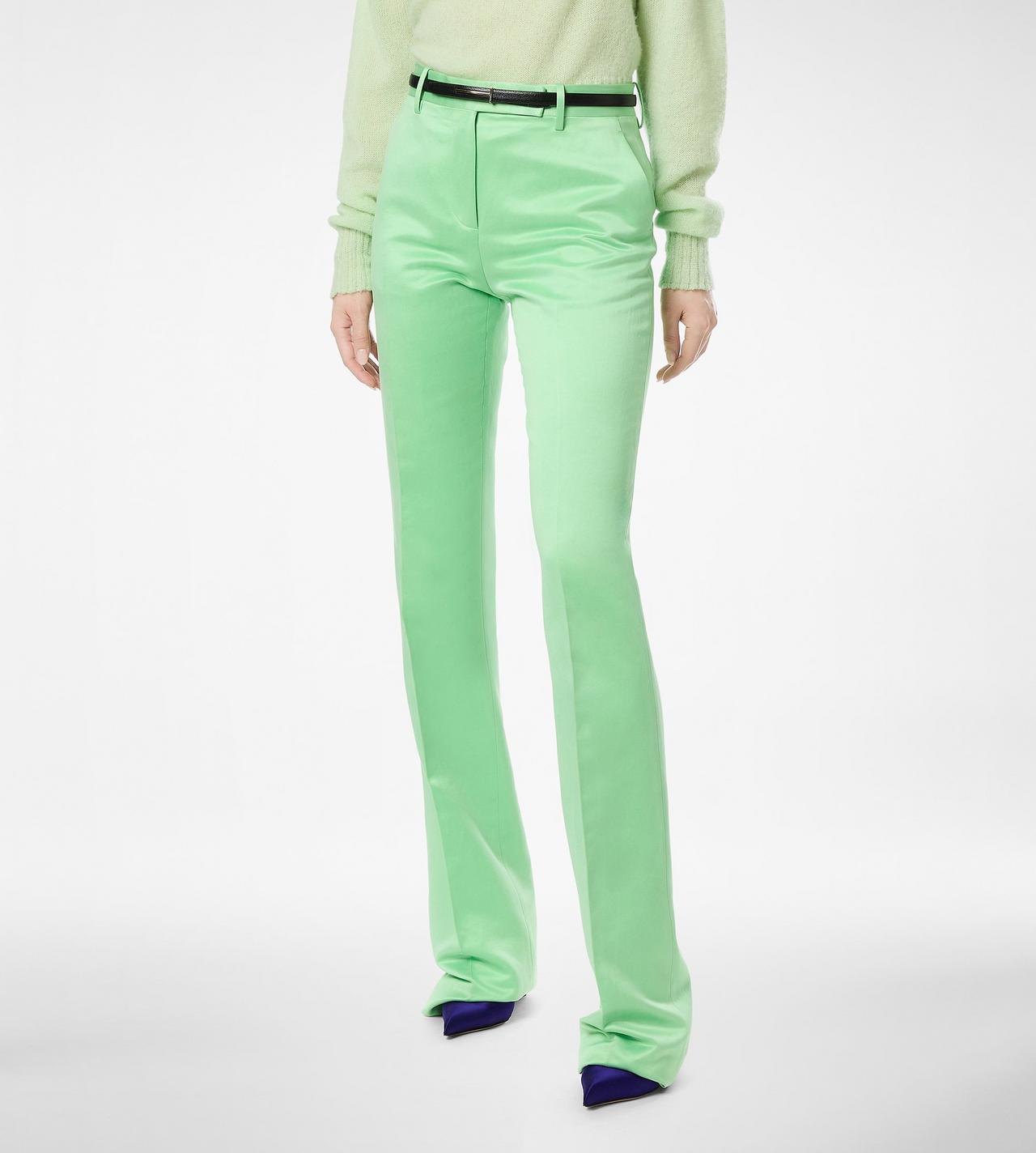 WASHED COTTON SILK BLEND DUCHESSE TAILORED STRAIGHT PANTS image number 3