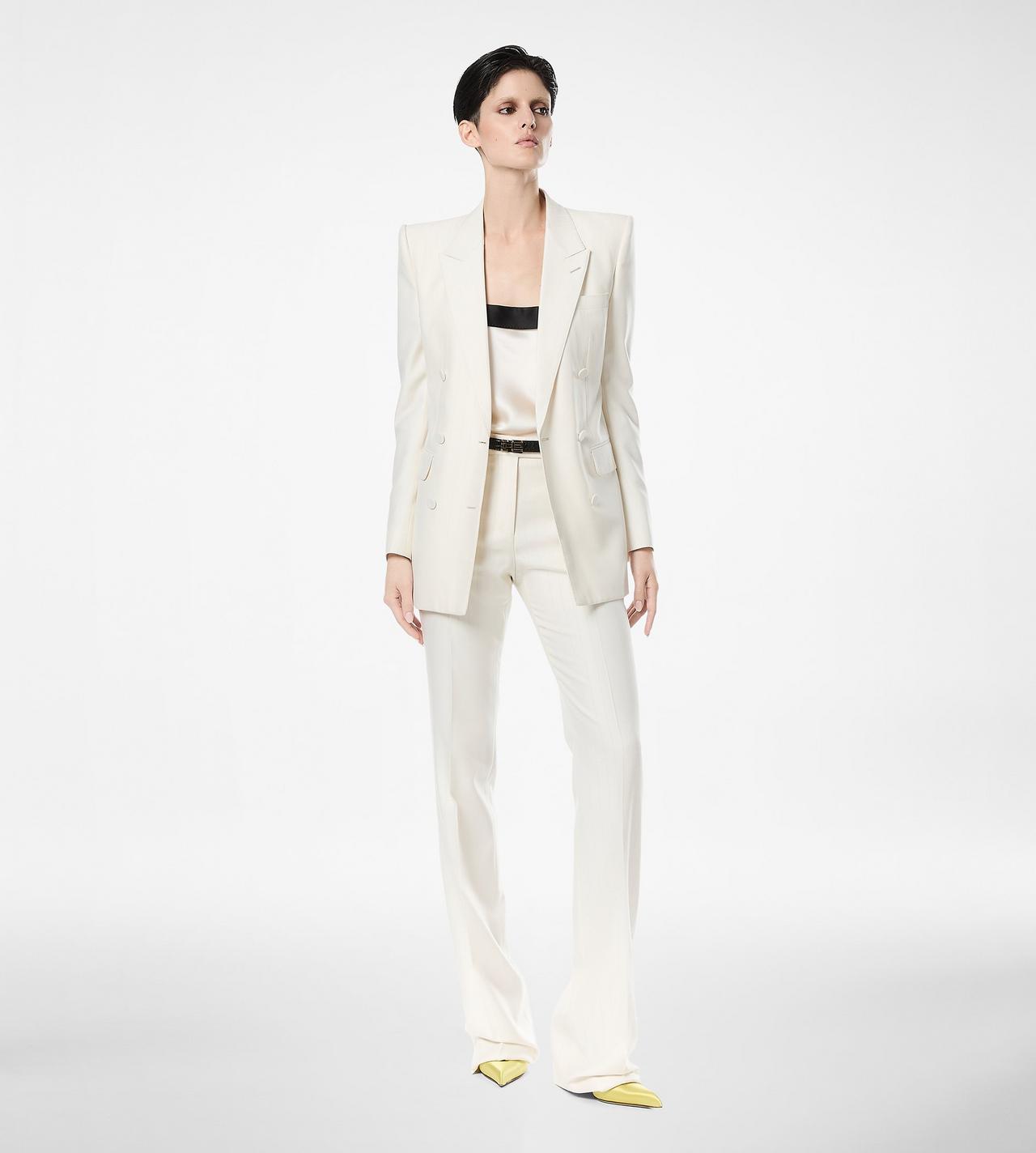 SHADOW STRIPE WOOL SILK TAILORED STRAIGHT PANTS image number 2