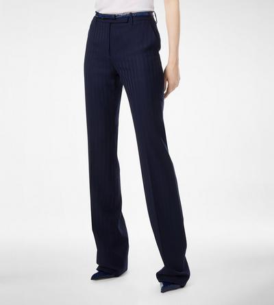 TONAL STRIPE VIRGIN WOOL TAILORED STRAIGHT PANTS image number 2