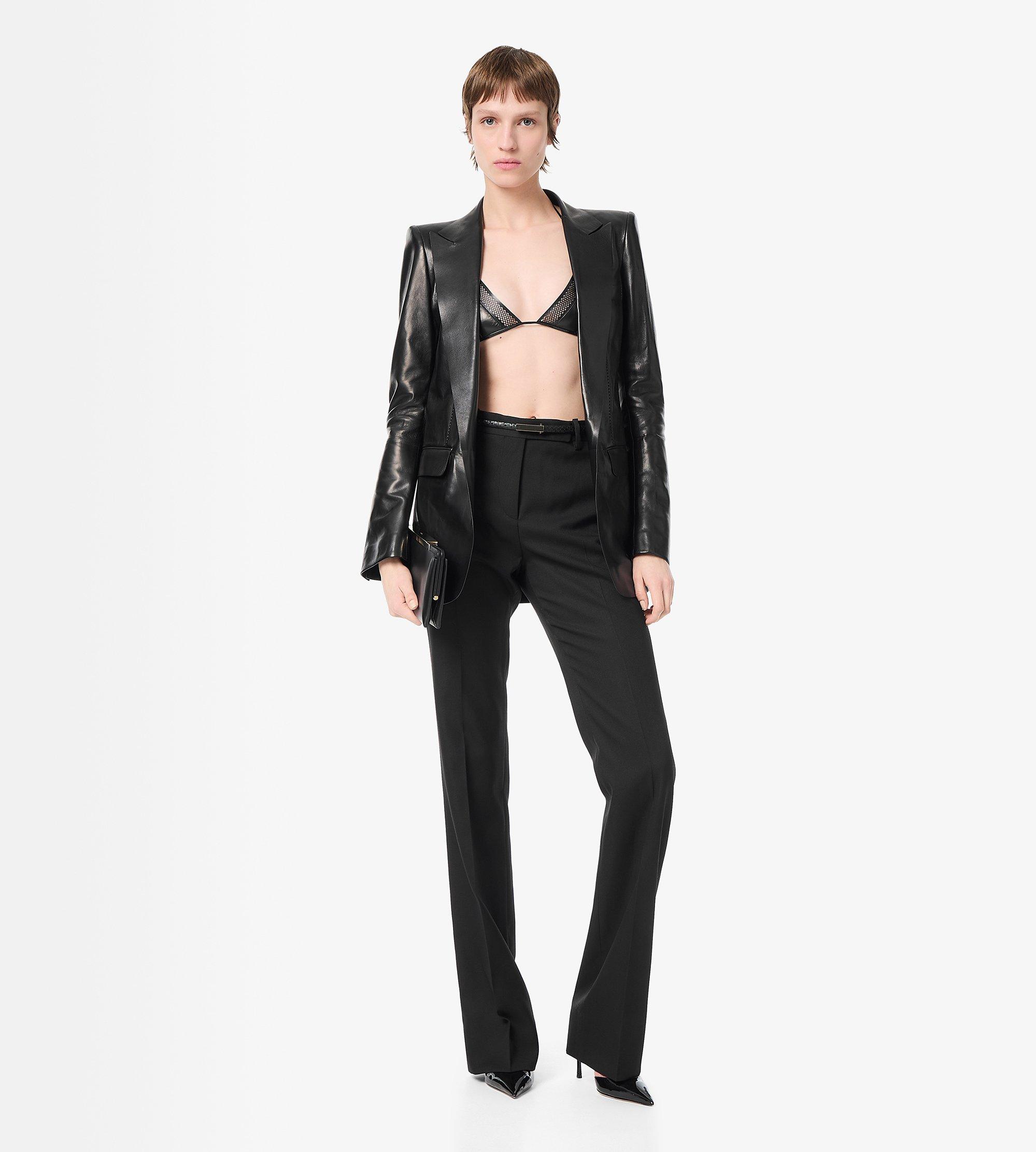 WOOL SILK BLEND TAILORED STRAIGHT PANTS