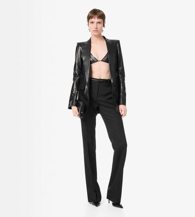 TOM FORD WOOL SILK BLEND BLACK FIGURBETONTE GERADE HOSE AUS WOLL-SEIDEN-MISCHUNG