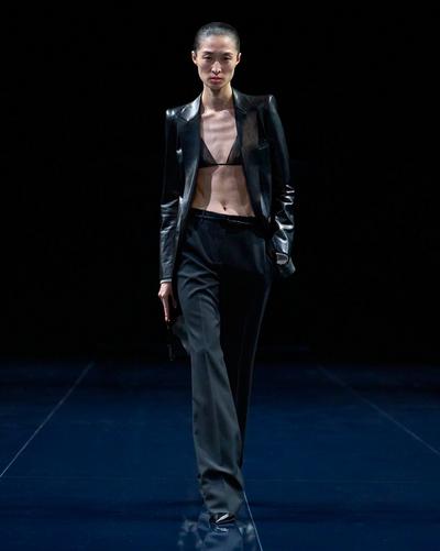 TOM FORD WOOL SILK BLEND BLACK FIGURBETONTE GERADE HOSE AUS WOLL-SEIDEN-MISCHUNG