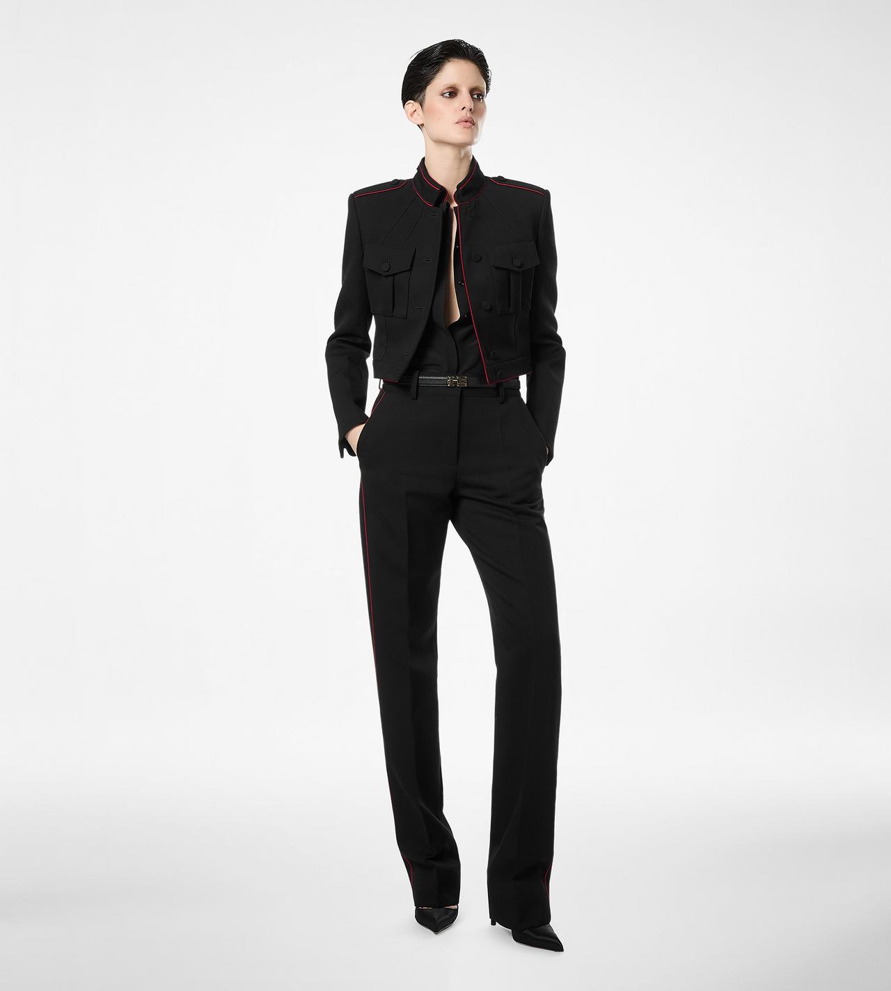 SHARP WOOL GABARDINE OFFICER PANTS WITH PIPING image number 2