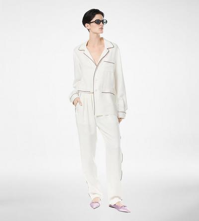 SILK TWILL PJ PANTS WITH PIPING image number 2