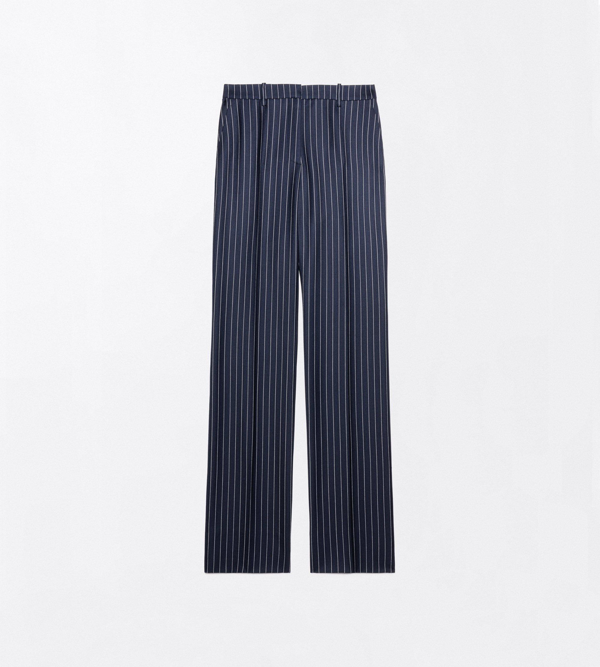 CORDED CHALK STRIPE WOOL TAILORED STRAIGHT BOYFRIEND PANTS