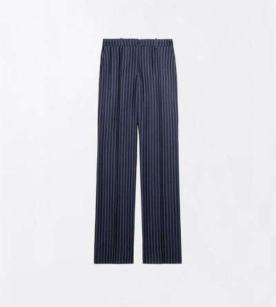 TOM FORD WOOL COMBO BLUE & WHITE CORDED CHALK STRIPE WOOL TAILORED STRAIGHT BOYFRIEND PANTS