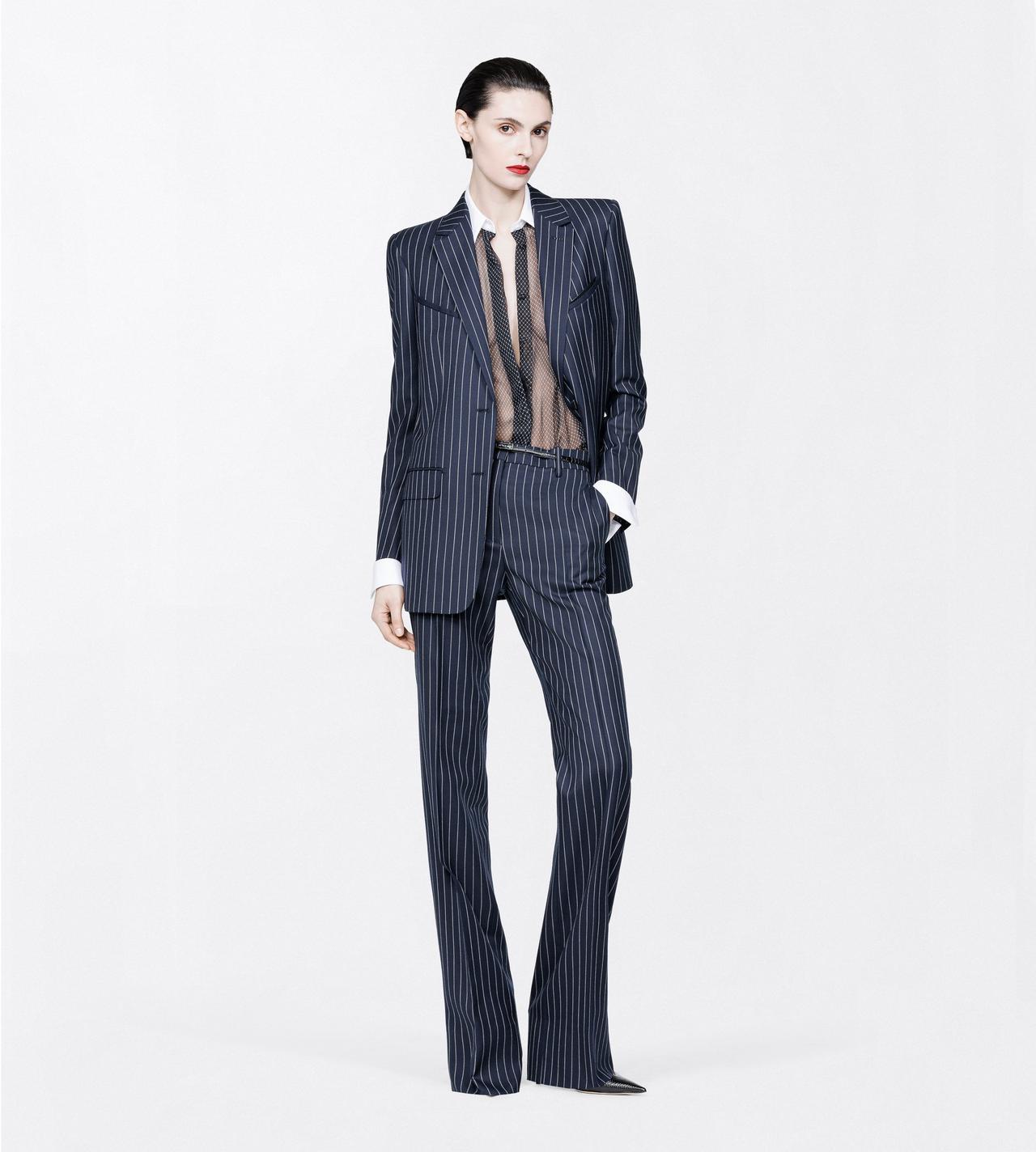 TOM FORD WOOL COMBO BLUE & WHITE CORDED CHALK STRIPE WOOL TAILORED STRAIGHT BOYFRIEND PANTS