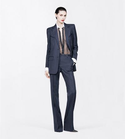 TOM FORD WOOL COMBO BLUE & WHITE CORDED CHALK STRIPE WOOL TAILORED STRAIGHT BOYFRIEND PANTS