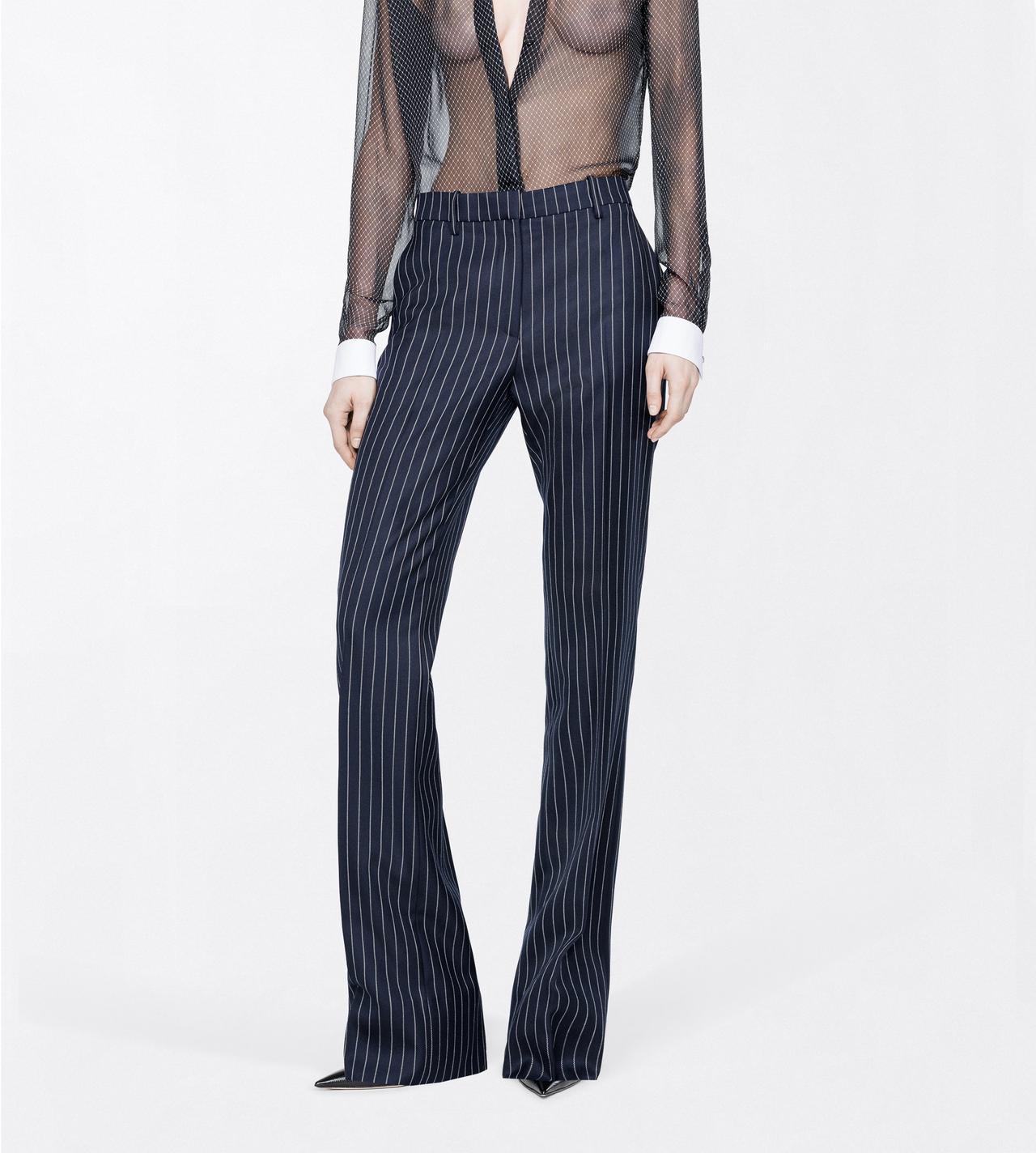 TOM FORD WOOL COMBO BLUE & WHITE CORDED CHALK STRIPE WOOL TAILORED STRAIGHT BOYFRIEND PANTS