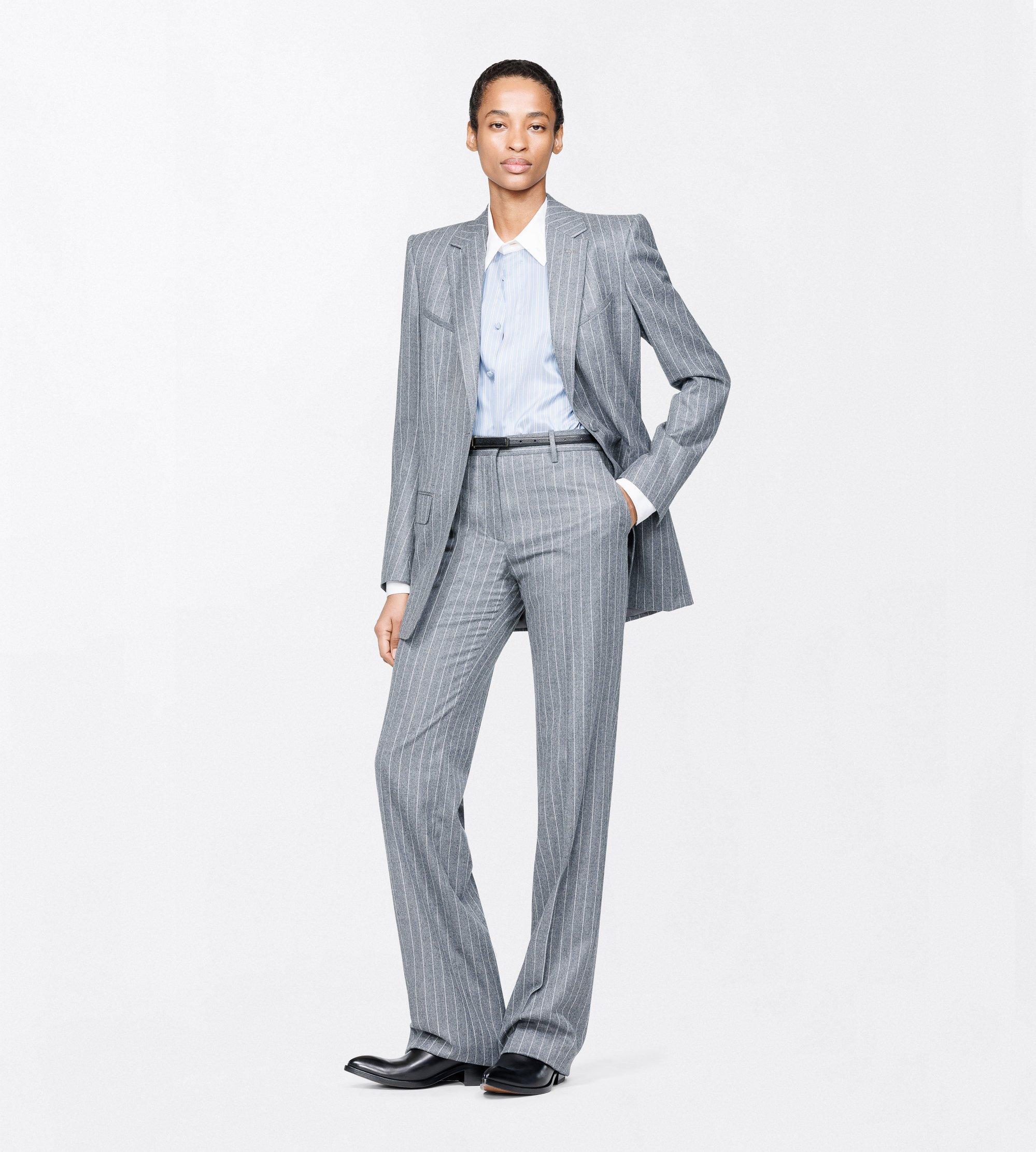 STRIPED FLANNEL TAILORED STRAIGHT BOYFRIEND PANTS