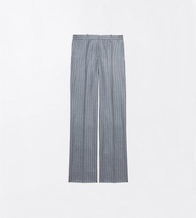 TOM FORD WOOL GREY+WHITE STRIPED FLANNEL TAILORED STRAIGHT BOYFRIEND PANTS