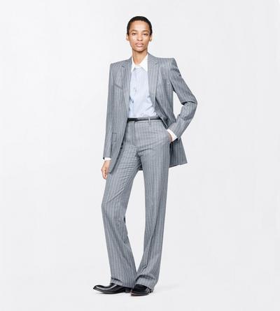 TOM FORD WOOL GREY+WHITE STRIPED FLANNEL TAILORED STRAIGHT BOYFRIEND PANTS